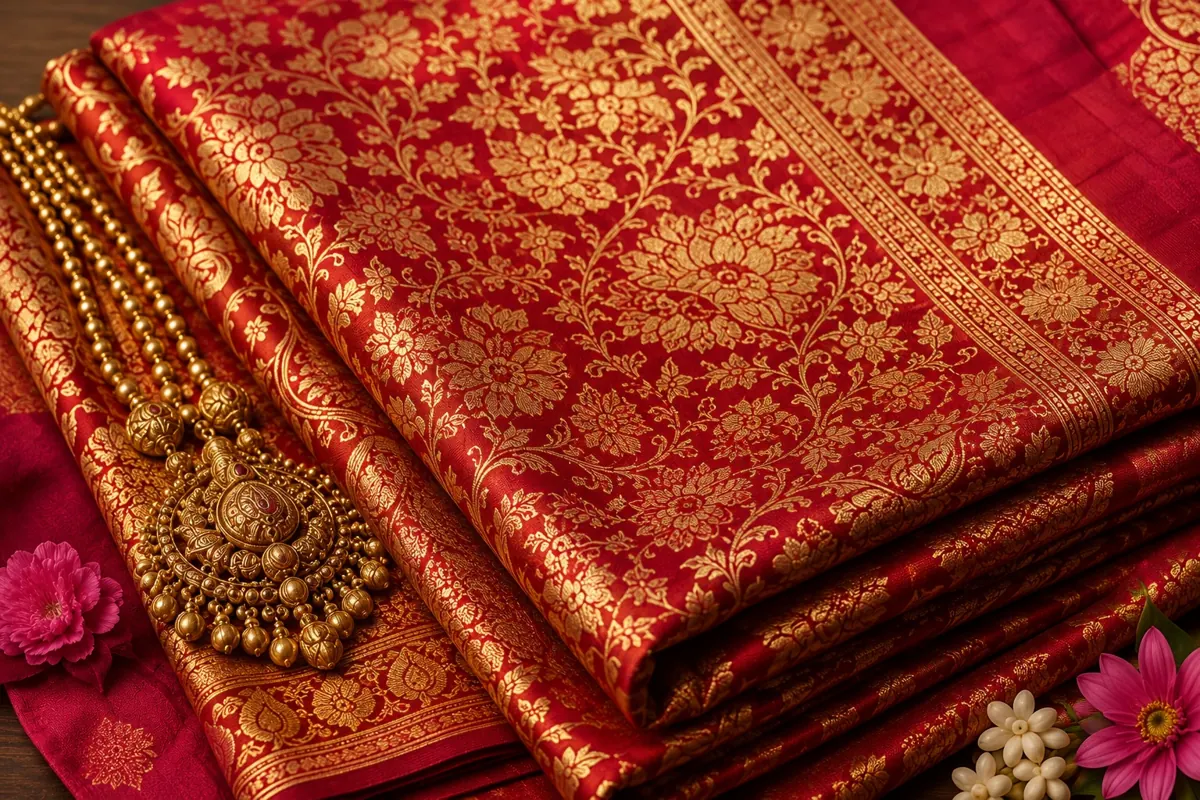 Old red bridal silk saree with heavy pure zari work