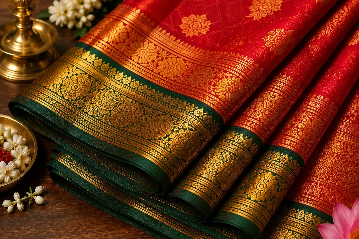 Old Kanchipuram silk sarees with pure zari borders ready to sell