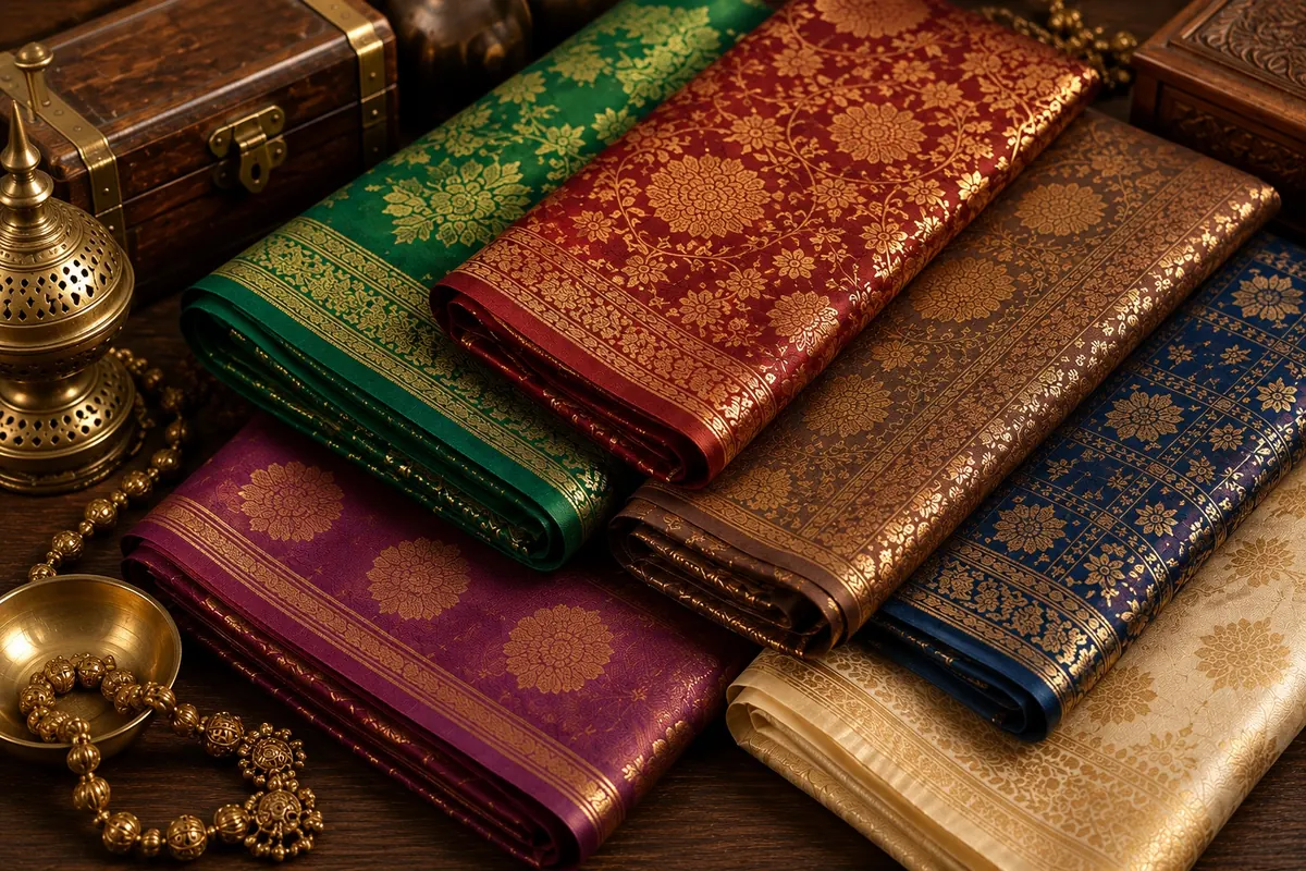 Old silk sarees and pooja lamps kept at home